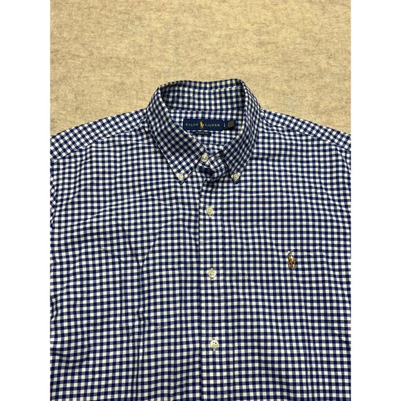 Ralph Lauren Blue & White Gingham Classic Fit Button Down Men's Shirt Large - Picture 2 of 8